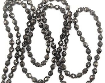 Faceted Black Glass Necklace... Long Opera Necklace... Vintage Beads... 122cm