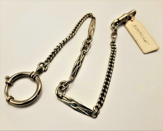 Art Deco Chrome Watch Chain... Long Slim Fancy Li… - image 2