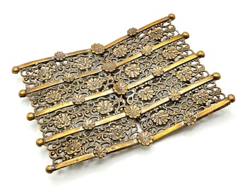 Ornate Dark Gold Double Buckle: Openwork Flowers, Early 1900s, Belt Clasp