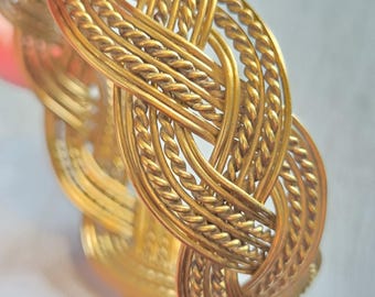 Vintage Braided Brass Bangle: Chunky Twisted Wire, Wide c.1970s Bracelet