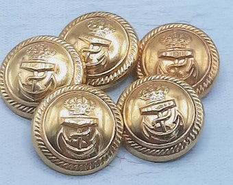 5x Vintage Anchor Buttons... Military Style... Bright Gold Buttons... C.A.P.A. Bruxelles Belgium... Loop Shank