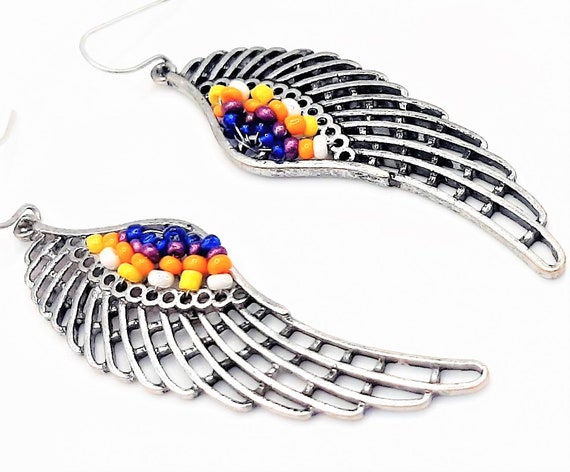 c.1990s Angel Wings Earrings... Dream Catcher Win… - image 1