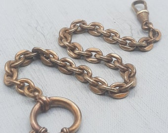 Antique Goldtone Watch Chain... Textured Oval Link... Dog Clip... Darkened Patina (p)