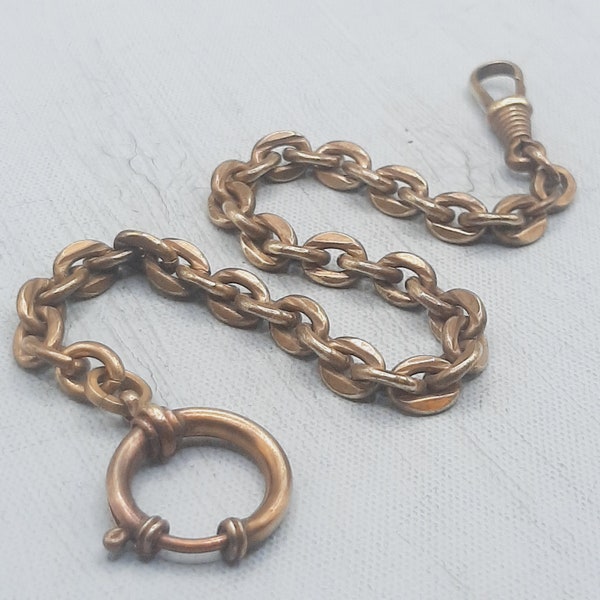 Antique Goldtone Watch Chain... Textured Oval Link... Dog Clip... Darkened Patina (p)