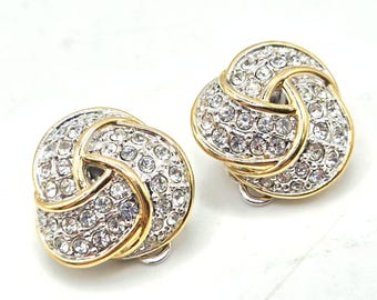 c.1980s Sparkly Clip-On Earrings: Clear Diamante Knots