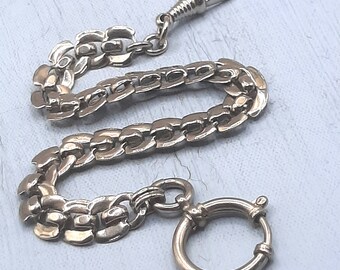 Art Deco Chrome Watch Chain... Fancy Link... Over-Size Bolt Ring... Dog Clip... c.1930s (c)