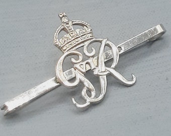 1936 Coronation Brooch... George VI GR... Chrome Bar Brooch... Silver Tie Pin... Royal Memorabilia