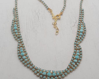 Goldtone & Turquoise Glass Necklace... c.1950s-60s Vintage