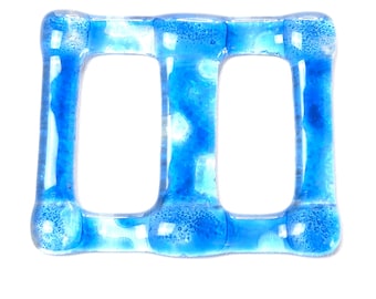 Blue Art Glass Buckle Large Rectangular Slider Vintage