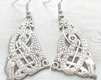 Vintage Celtic Pewter Earrings: Signed St. Justin Cornwall Dragon Animal Head
