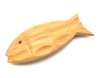 Vintage Carved Wooden Fish Barette: c.1980s Hair Clip Folk Art