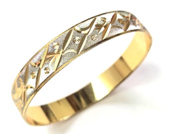 c.1960s Wide Bright-Cut Bangle... Silver On Gold Tone Metal... Brutalist Style... Bright & Sparkly