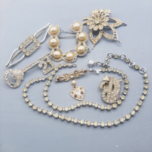 Lot De 4 Broches Anciennes En Argent (XIXe-XXe Siècle) - à Restaurer, Avec Perles Et Verre