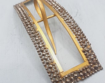 Long Slim Cut Steel Buckle... Gilt Metal Clasp... Victorian Embellishment