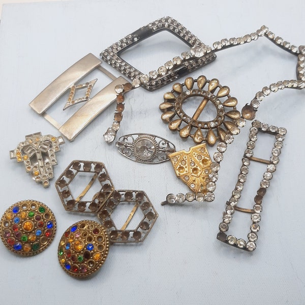 Antique Paste Jewellery Lot... Victorian Art Deco Diamante... Spare Repair Repurpose Destash... Buckle Clip Component