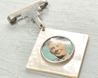 Art Deco Locket Brooch... Hanging Pendant... White Mother of Pearl... Original 1930s