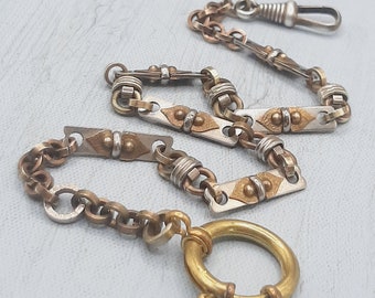 Antike Gold- und Silber-Chatelaine-Kette... FancyLinks... Alte Uhrenkette... Hundeclip