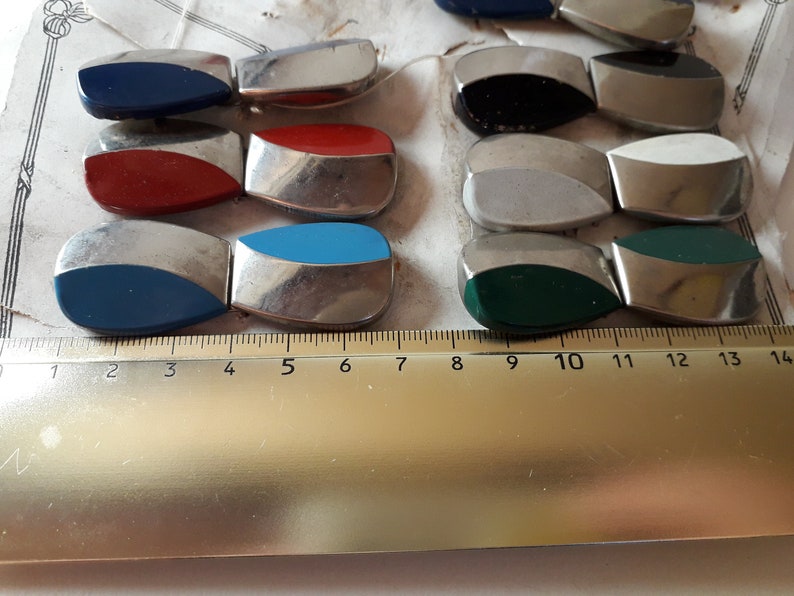 Original Sales Cards.. Worn Patina Chrome /& Painted Enamel.. 10x Art Deco Buckles..