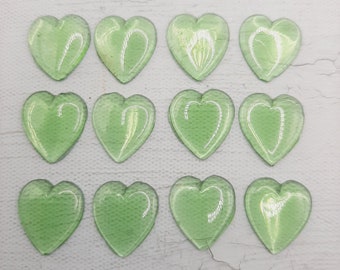 12x Uranium Glass Heart Cabochons... Bright Green... UV Glowy Glass... Jewellery Repair Repurpose