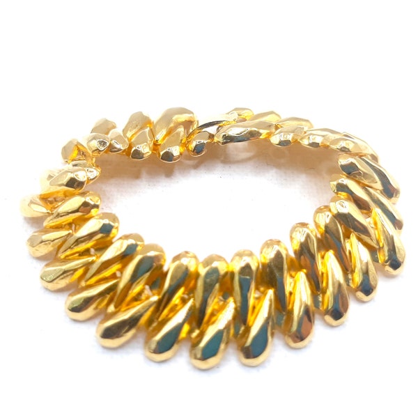 c.1980s Bright Goldtone Bracelet... Wide Chunky Metal... Bright Gold Links