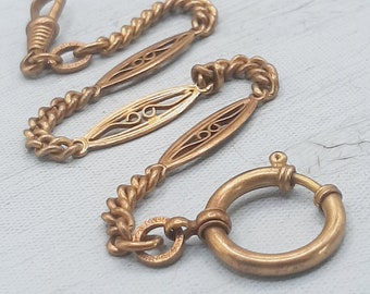 Antique Goldtone Watch Chain... Fancy Link... Dog Clip... Dark Red-Gold Patina