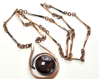 Chunky Copper Pendant Necklace: Dark Burgundy Ceramic, MCM Twist Link Chain