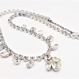 Sparkly Diamante Chandelier Necklace... Signed Jewelcraft... c.1960s Clear Rhinestone... Silvertone Metal