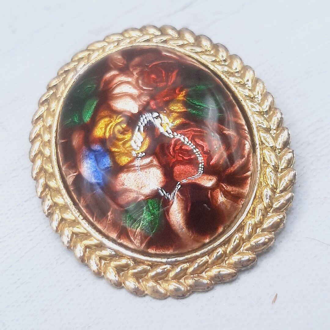 Broche Fleur Vintage Argent Avec émail Rose Et Cristaux Boréalis - Bijou Femme Occasion