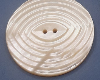 Single Carved Mother of Pearl Button... Antique Button... 50mm Large