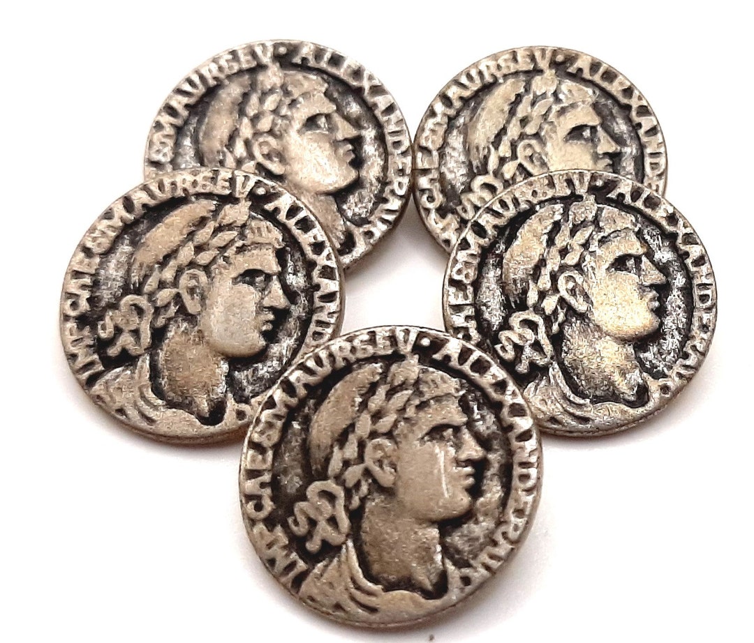 5x Vintage Dark Silver 'coin' Buttons... Ancient Greek Etsy