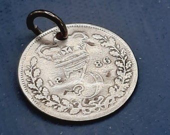 Antique 1886 Coin Charm... Victorian 3d Three Pence Fob... Real Silver