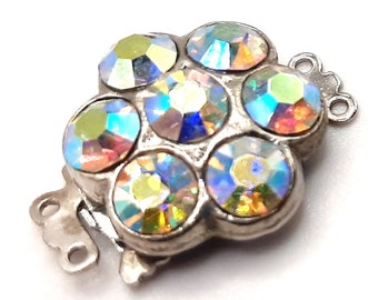 Vintage Lustre Glass Necklace Clasp... c.1960s Diamante Cluster... Repair Repurpose... 3 Strand