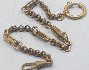Antique Goldtone Watch Chain... Fancy Link... Dog Clip... Darkened Patina (f)