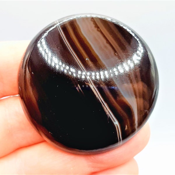 Antique Banded Agate Brooch... Victorian Single Stone... Chunky Polished Agate