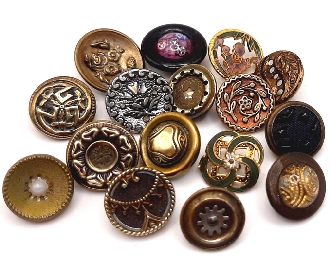 16x Antique Decorative Buttons... Inc. Enamel Glass Patterned... Ornate ...