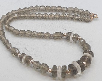 Vintage Grey Glass Bead Necklace... Faceted Czech Glass... Graduated Necklace