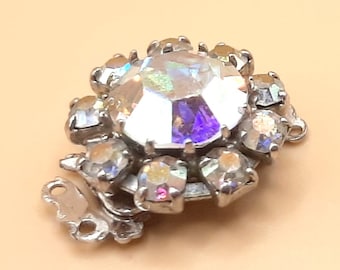 Vintage Lustre Glass Necklace Clasp... c.1960s Diamante Cluster... Repair Repurpose... 2 Strand (c)