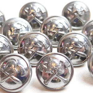 12x British Fire Brigade Buttons... Silvertone Metal... Some Signed Gaunt London... Chrome Plated...British Petroleum Company