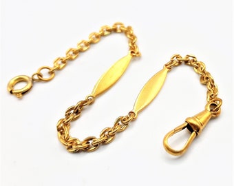 Antique Goldtone Watch Chain... Fancy Link... Dog Clip... Darkened Patina... Quite Simple... (n)