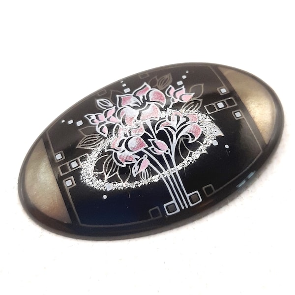 Michaela Frey Enamel Brooch... Black Pink Silver... Signed