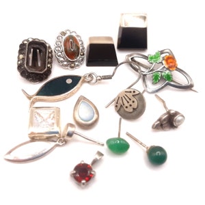 Scrap Repurpose Silver Lot... Vintage Jewellery Components... Antique to Modern Lot... Includes Stones... 20.54g