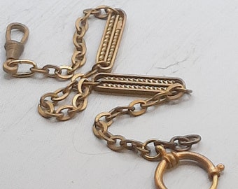 Antique Goldtone Watch Chain... Fancy Link... Dog Clip... Darkened Patina