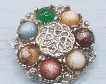 Scottish 'Agate' Scarf Clip... c.1970s Celtic... Earthy Tone Glass... Scottish Pebble Jewellery