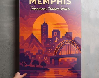 Memphis Tennessee Photo, Glossy Aluminium Metal Photo Panel Home Office Decor Wall Art