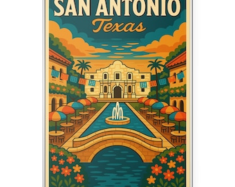 San Antonio Photo Print, San Antonio Poster Print, The Alamo and River Walk Wall Art | Retro | Office | Home Decor