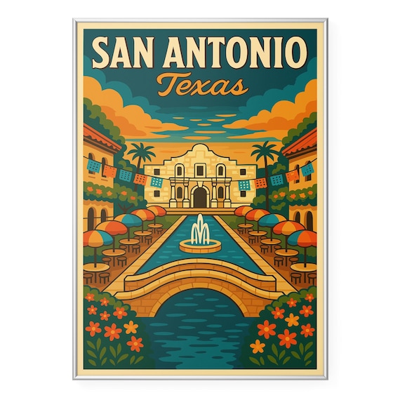 San Antonio Photo Print, San Antonio Poster Print, The Alamo and River Walk Wall Art | Retro | Office | Home Decor