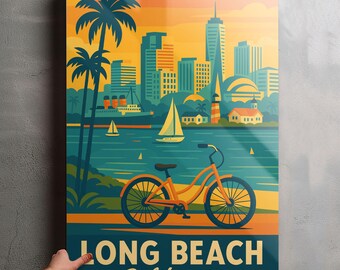 Long Beach California Photo, Glossy Aluminium Metal Photo Panel Home Office Decor Wall Art