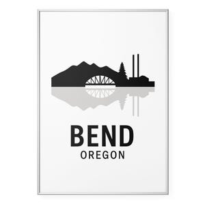 Bend Oregon skyline fotoprint, minimalistische stadsgezicht poster print, Northwest Travel cadeau kunst aan de muur | Modern | Kantoor | Woondecoraties