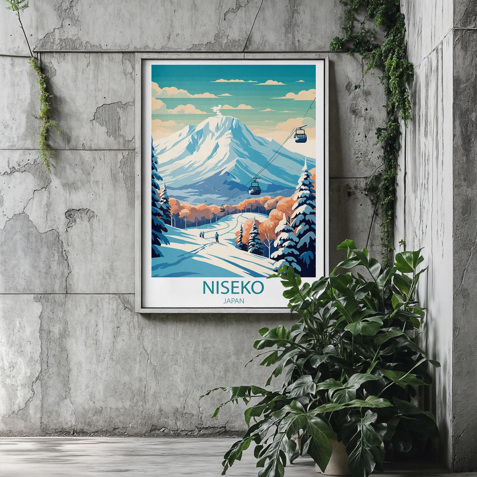 Niseko Japan Travel Poster | Vintage Ski Resort Wall Art | Retro