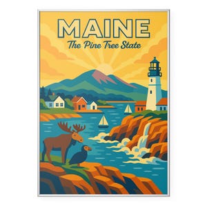 Maine Photo Print, Maine Coastal Poster Print, The Pine Tree State Wall Art | Retro | Office | Home Decor